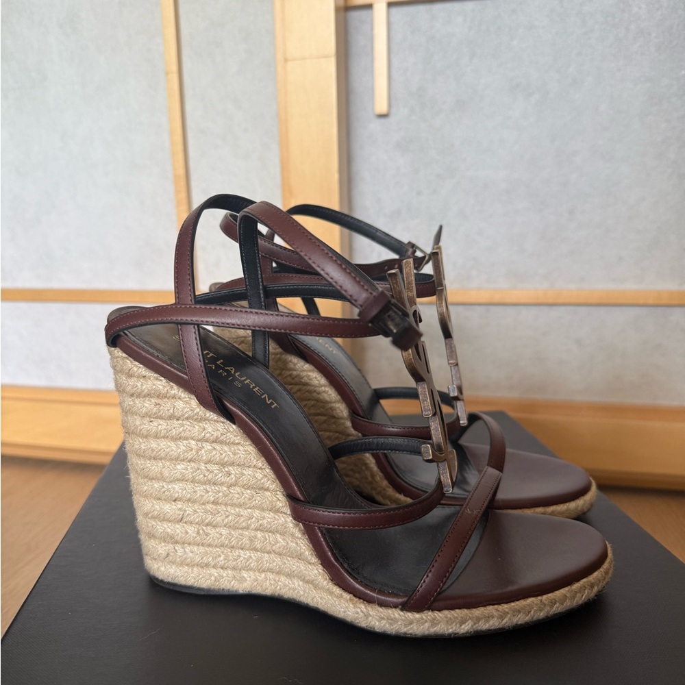 Saint Laurent  Dark Brown Espadrille Wedges YSL